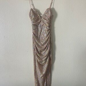 Selfie Leslie Glitter Ruched Maxi Dress in Blush
